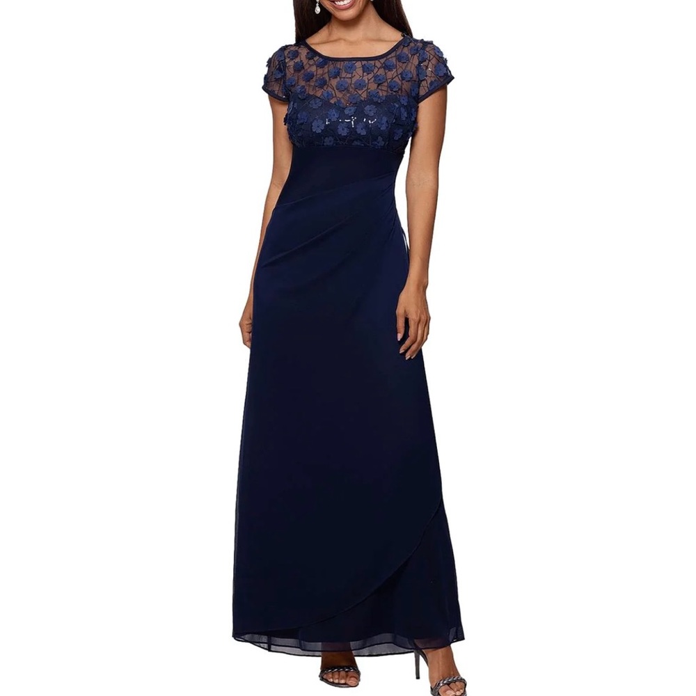 XSCAPE navy embellished evening gown 10 NWT